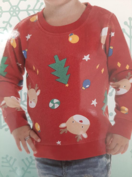 zwart afstuderen Migratie Baby kerst trui rood maat 80/86 - vrolijke sweater met kerstfiguren -  kersttrui kinderen | bol.com