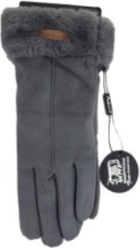 Handschoenen Dames | Luxe Dames Handschoenen met Teddy Kraag | Handschoen Dames Winter| Handschoenen Dames Velour | Grijs | One Size