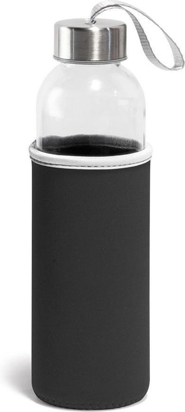 Drinkfles met zwarte soft shell hoes - 520ml - Glas | bol.com