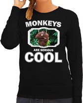 Dieren apen sweater zwart dames - monkeys are serious cool trui - cadeau sweater orangoetan/ apen liefhebber S