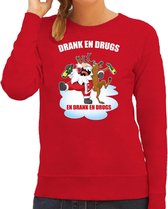 Foute Kerstsweater / foute Kersttrui Drank en drugs rood voor dames - Kerstkleding / Christmas outfit L