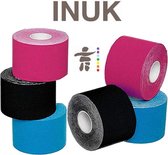 Inuk Kinesiotape 3 rollen Sport tape -  1x zwart 1x blauw en 1x roze -betaalbare kwaliteitstape 5M*5CM - Beter dan curetape !