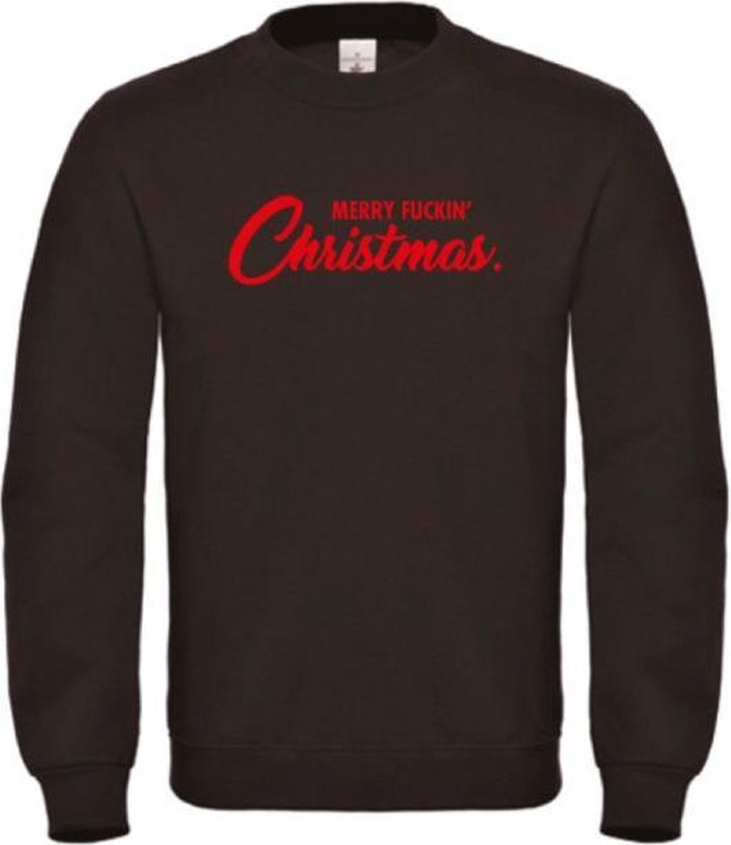 Foute kersttrui zwart S - Merry fuckin' Christmas - rood glitter - soBAD. | Kersttrui soBAD. | kerstsweaters volwassenen | kerst hoodie volwassenen | Kerst outfit | Foute kerst truien
