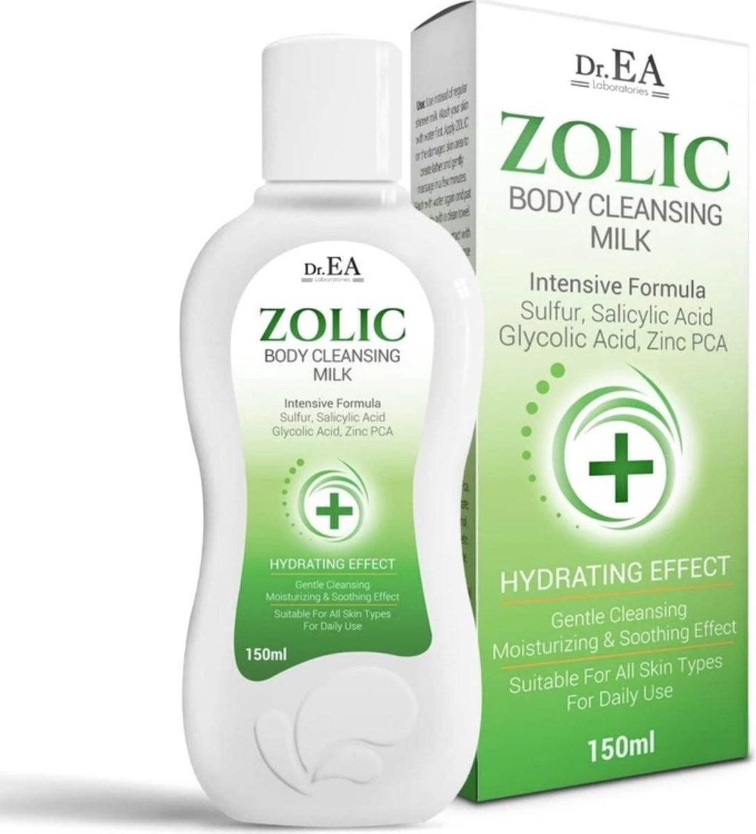 Dr EA Laboratories | Zolic | Body Cleansing Milk | Reinigingsmelk | Anti Acne | Zwavel | Salicylzuur | Glycolzuur | Zink | Hydraterend en Rustgevend | Alle Huidtypes | Dermatologisch Getest | Pomp | 150 ML