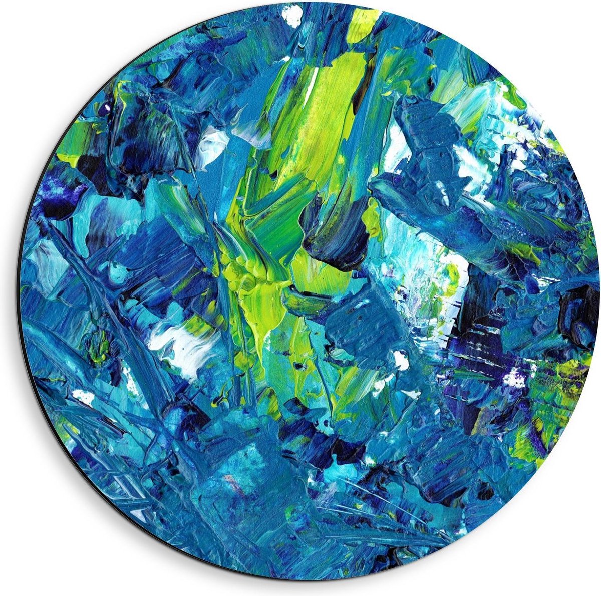 Dibond Wandcirkel - Blauw/Groene Verf - 40x40cm Foto op Aluminium Wandcirkel (met ophangsysteem)