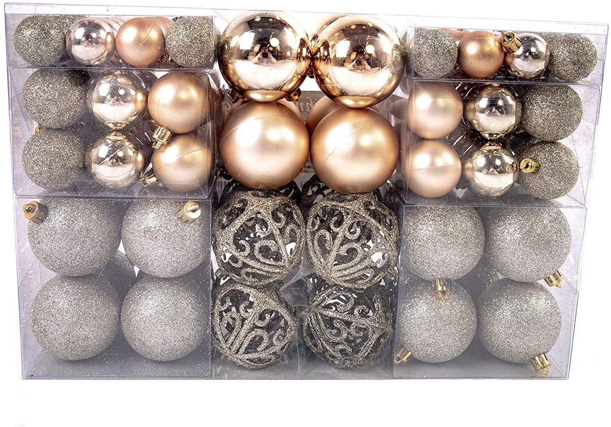 Kerstballen, exclusieve set, champagnekleur, 100 stuks
