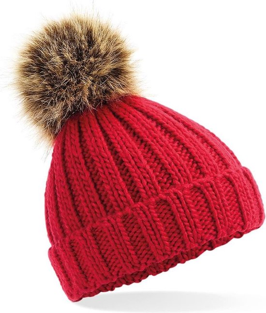 Muts kinderen met imitatie bont | rood | winter | chunky beanie pompom kids  | classic | bol.com