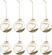 J-Line Doos Van 8 Kerstballen Hart Glas Klaar Goud Small