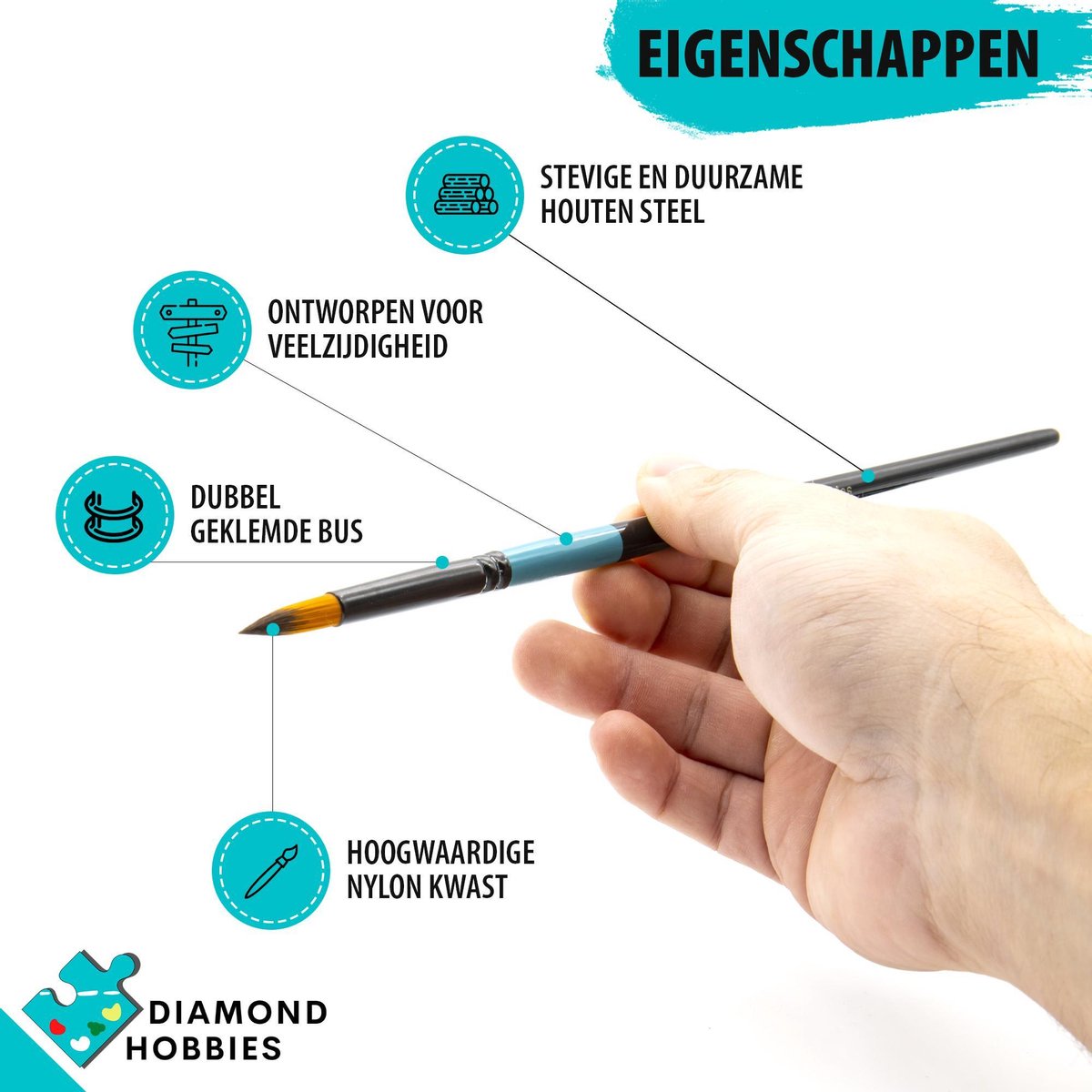Penselen Schilderen Aquarel Diamond Hobbies | 9 Stuks | Kwasten Schilderen | Penselen Waterverf | Aquarelverf — afbeelding 2