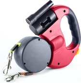 Hondenriem voor 2 Honden Incl Dispenser & Zaklamp - Hondenlijn met Houder - Riem 3 Meter Rood - Leiband <22 Kg Per Hond