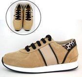 Stravers - Maat 34 Stijlvolle Sneakers Dames Beige Kleine Maten Platte Damesschoenen