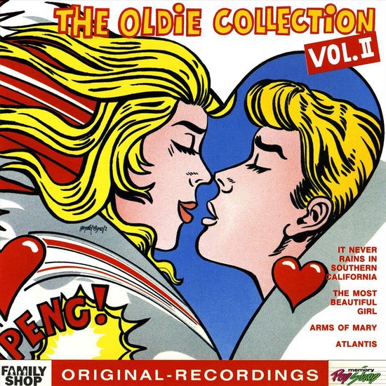 The Oldie Collection Vol. II albumhoes met stripboekstijl illustratie van een stel dat elkaar kust. Tekst: 'PENG!'