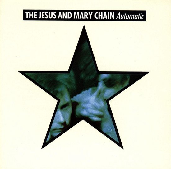 Albumhoes The Jesus and Mary Chain - Automatic met een zwarte ster en twee gezichten.