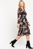 LOLALIZA Maxi jurk met bloemen en lange mouwen - Zwart - Maat 34