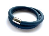 Jolla - dames wikkelarmband - staal - leer - magneetsluiting - Basic Steel - Blauw