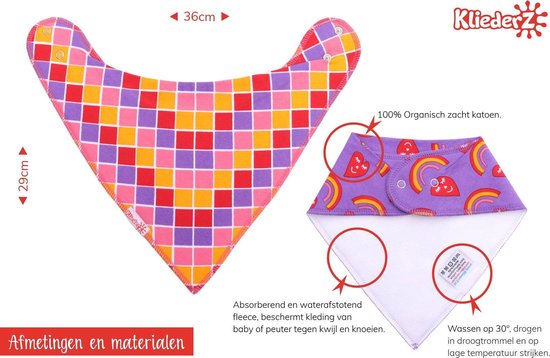 Bandana slabbetjes baby KliederZ - Purple & Pink kwijl slabben Meisjes - 3 stuks Puntslabbers paarse en roze print BB05A van KliederZ — afbeelding 5