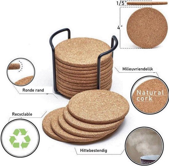 Onderzetters van kurk | 15 cm | 4 stuks | ronde onderzetters voor potten, pannen, glazen, kommen - decoratieve onderlegger ook om te knutselen