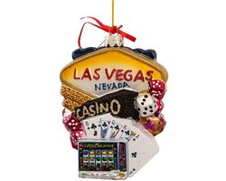 Las Vegas Gokkast, Poker En Dobbelstenen Glazen Kerst Ornament
