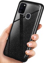 HB Hoesje Geschikt voor Samsung Galaxy A20S Zwart - Glitter Back Cover