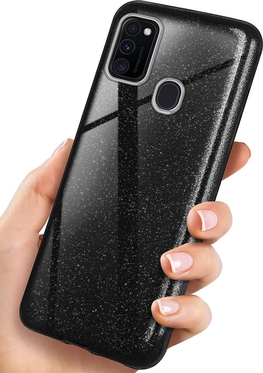 HB Hoesje Geschikt voor Samsung Galaxy A20S - Zwart - Glitter Back Cover