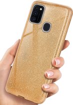 HB Hoesje Geschikt voor Samsung Galaxy A20S Goud - Glitter Back Cover