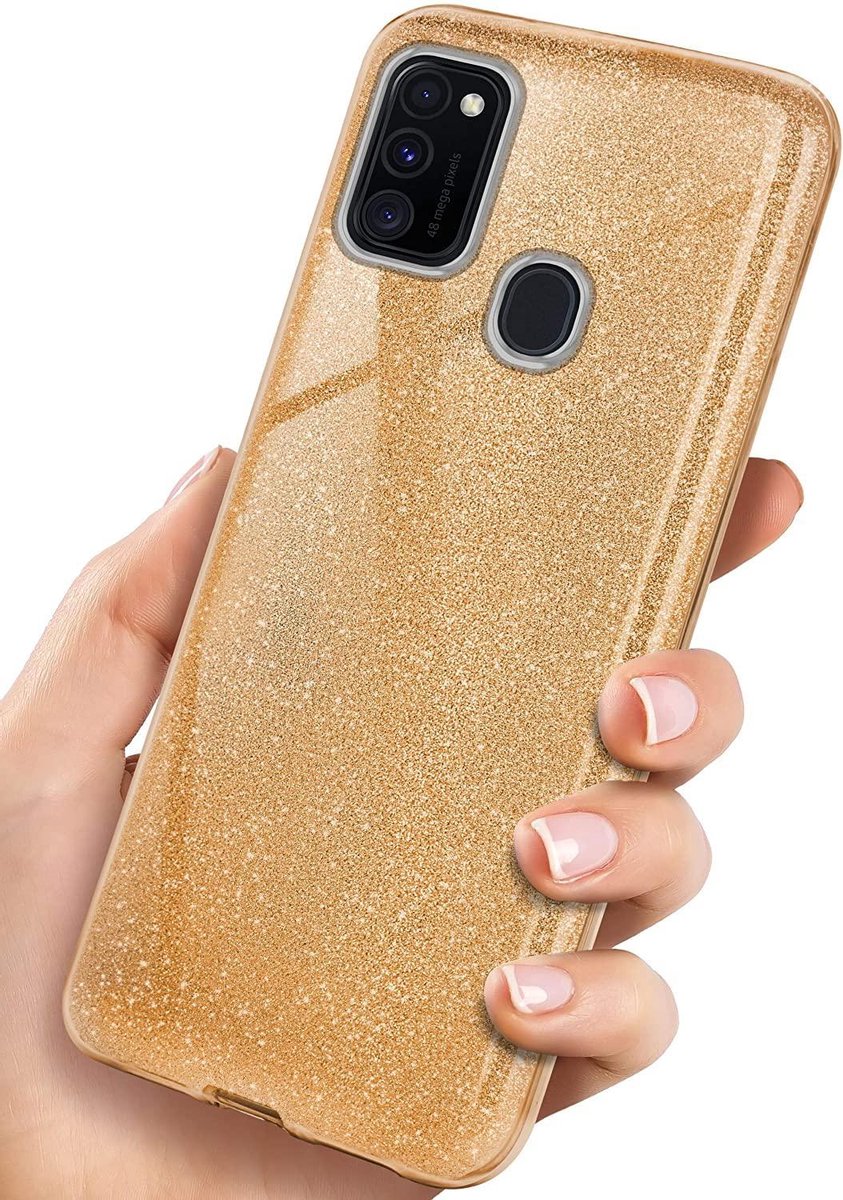 HB Hoesje Geschikt voor Samsung Galaxy A20S - Goud - Glitter Back Cover