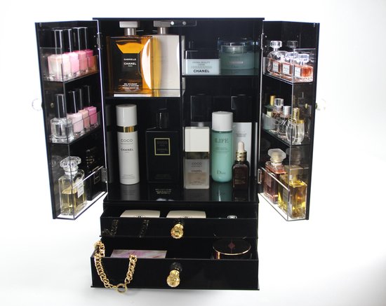 Make-up organizer Celine | Acryl | Zwart | Met deuren | Rechthoek | 2 Lades | Beauty Box | Cosmetica Organizer | Beautybox | Cosmetica box | Makeup organizer | Beauty organizer | Organizer - Goux.nl