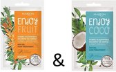 Marion Enjoy Coco + Enjoy Fruit Hot oil hair treatment, hete olie haar behandeling, haar masker, haar versterking, 98% natuurlijke ingrediënten, vegan, niet getest op dieren, 2 X 2