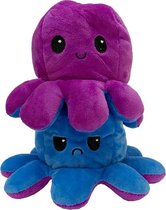 Kawaii Octopus Knuffel Plush - 15CM Omkeerbaar Paars / Blauw - Blij / boos - Schattig