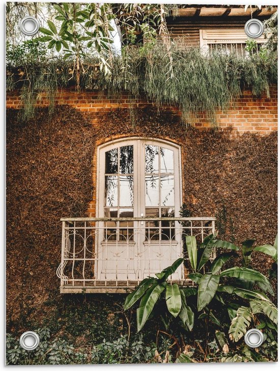 Tuinposter – Balkonnetje met Planten - 30x40cm Foto op Tuinposter  (wanddecoratie voor buiten en binnen)