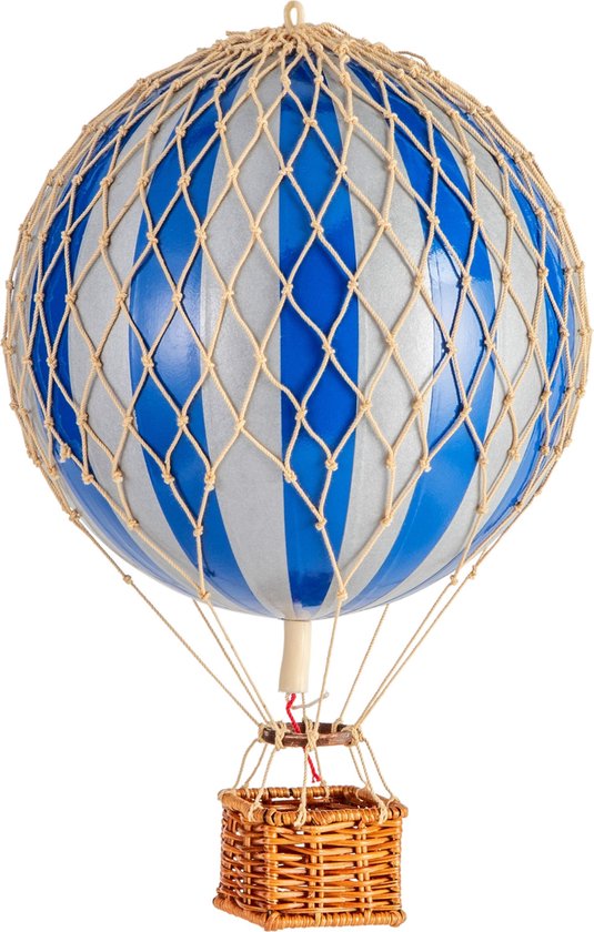 Authentic Models - Luchtballon Travels Light - Luchtballon decoratie - Kinderkamer decoratie - Zilver Blauw - Ø 18cm