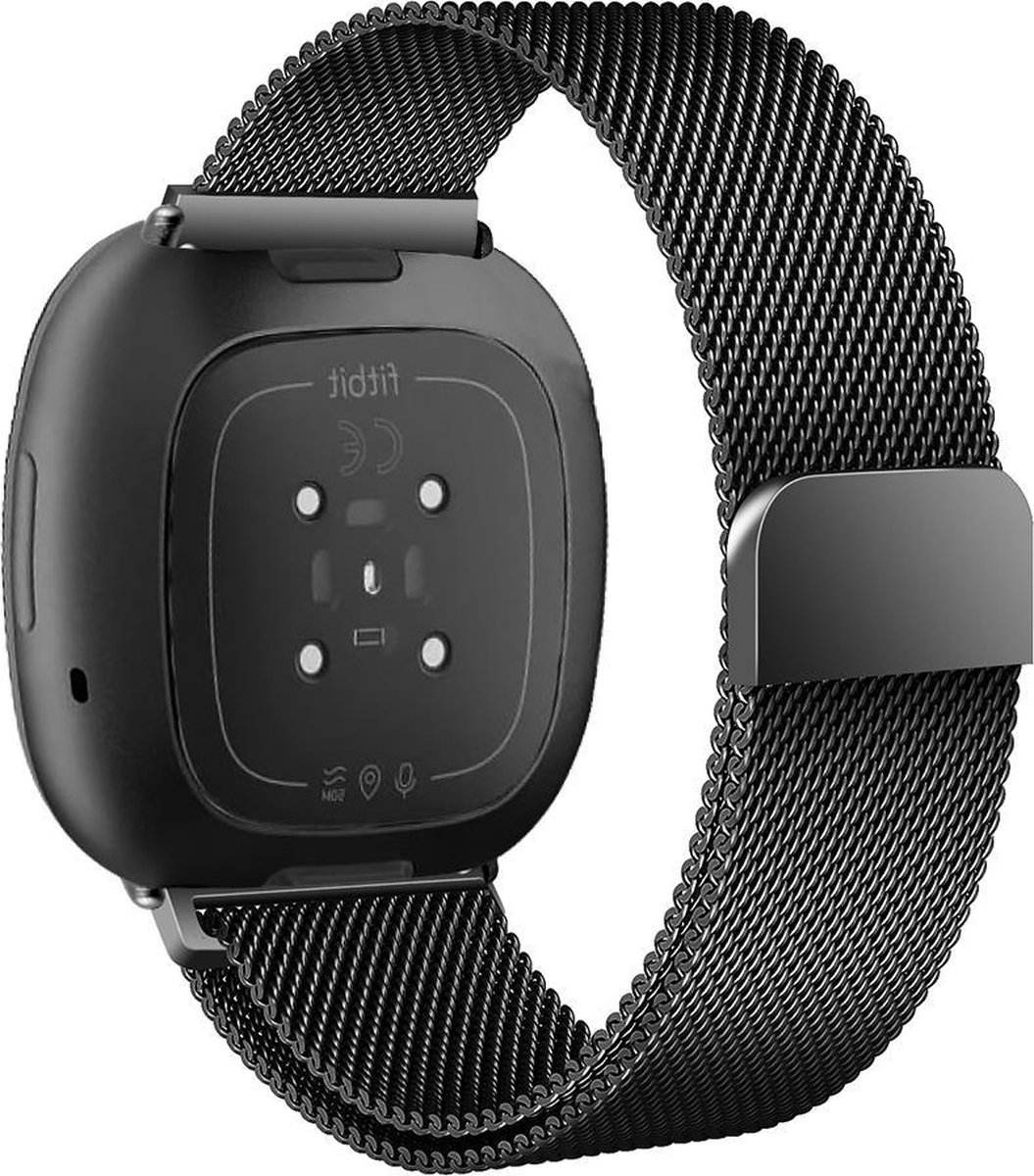 YONO Bandje geschikt voor Fitbit Versa 4 / 3 / Sense Milanees Zwart