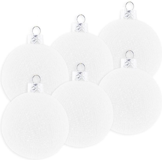 9x Witte Cotton Balls kerstballen 6,5 cm - Kerstversiering - Kerstboomdecoratie - Kerstboomversiering - Hangdecoratie - Kerstballen in de kleur wit
