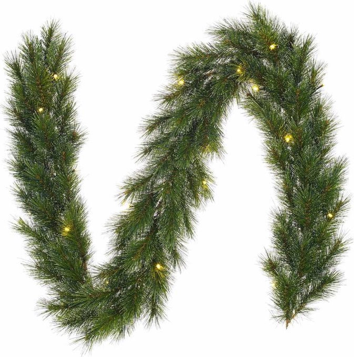 2x stuks groene dennenslingers met kerstverlichting 25 x 270 cm 150 tips - Kerstslingers / dennen slingers