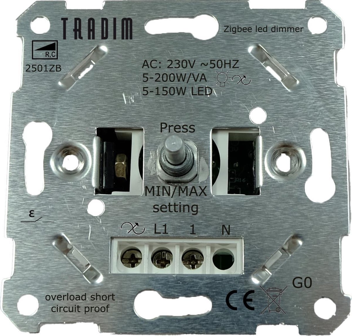 Tradim - Zigbee LED Dimmer inbouw - 5-150W - Fase afsnijding
