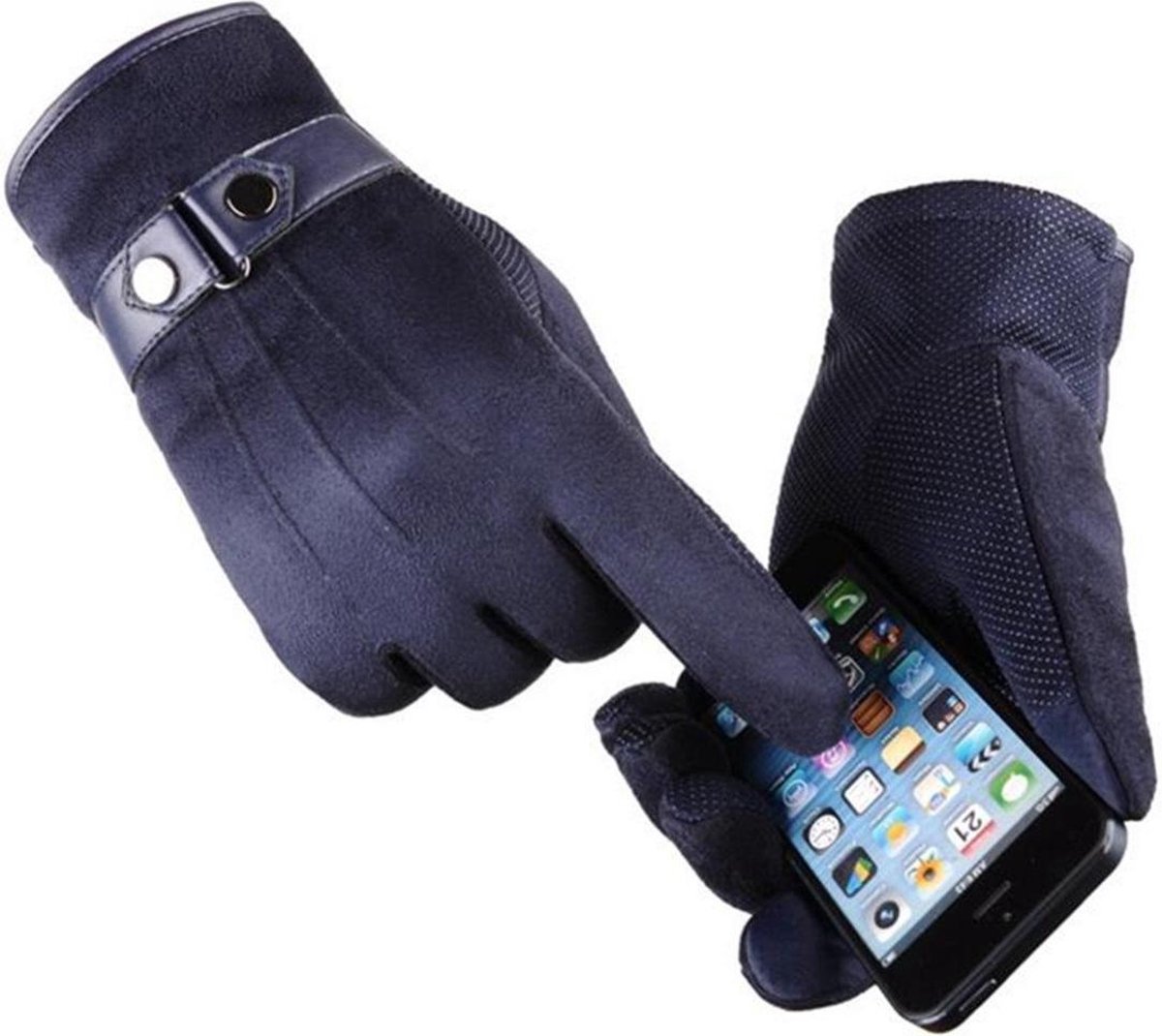 Luxe Winter Handschoenen Met Touch Tip Gloves - Anti-Slip - Touchscreen Gloves - Voor Fiets/Scooter/Sporten/Wandelen - One-Size - Suede Met Heerlijk Warme Fleece Voering - Winterhandschoenen - Heren - Blauw