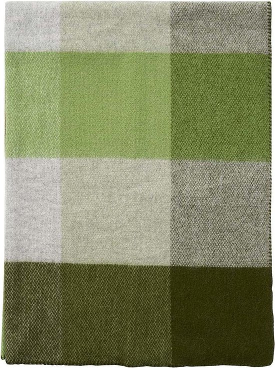 Klippan BLOCK - Wollen Plaid - Woondeken - Groen Grijs Lichtgroen - 130cm x 180cm - 100% Eco Lamswol - Vrij van chemicaliën