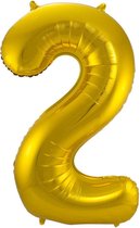 Ballon Cijfer 2 Jaar Goud Verjaardag Versiering Gouden Helium Ballonnen Feest Versiering 86 Cm XL Formaat Met Rietje