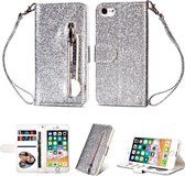 Glitter Bookcase voor Apple iPhone 8 | iPhone 7 | iPhone SE 2020 | Hoogwaardig PU Leren Hoesje | Lederen Wallet Case | Telefoonhoesje | Pasjeshouder | Portemonnee | Zilver