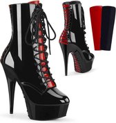 Pleaser Plateau Laarzen -42 Shoes- DELIGHT-1020FH US 12 Zwart/Rood