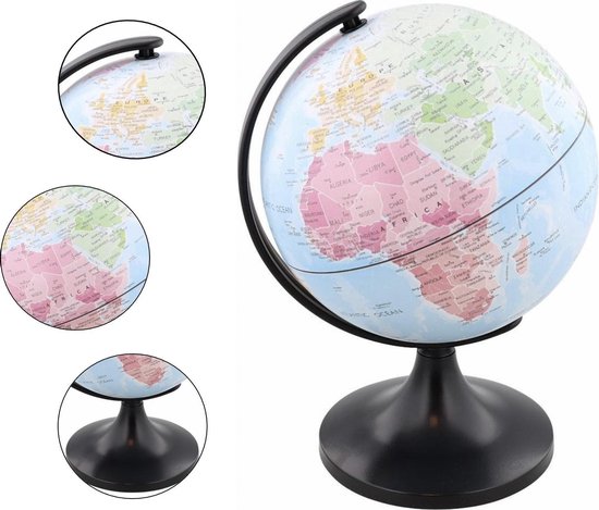 Draaiende Wereldbol op voet - 14 cm diameter - Realistische Wereldweergave - Ronde wereldkaart - Educatief - Wereld Bol - World Globe