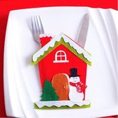 Kerstbestek envelop / opberghoes met huis en sneeuwpop (31529) set van 3 stuks