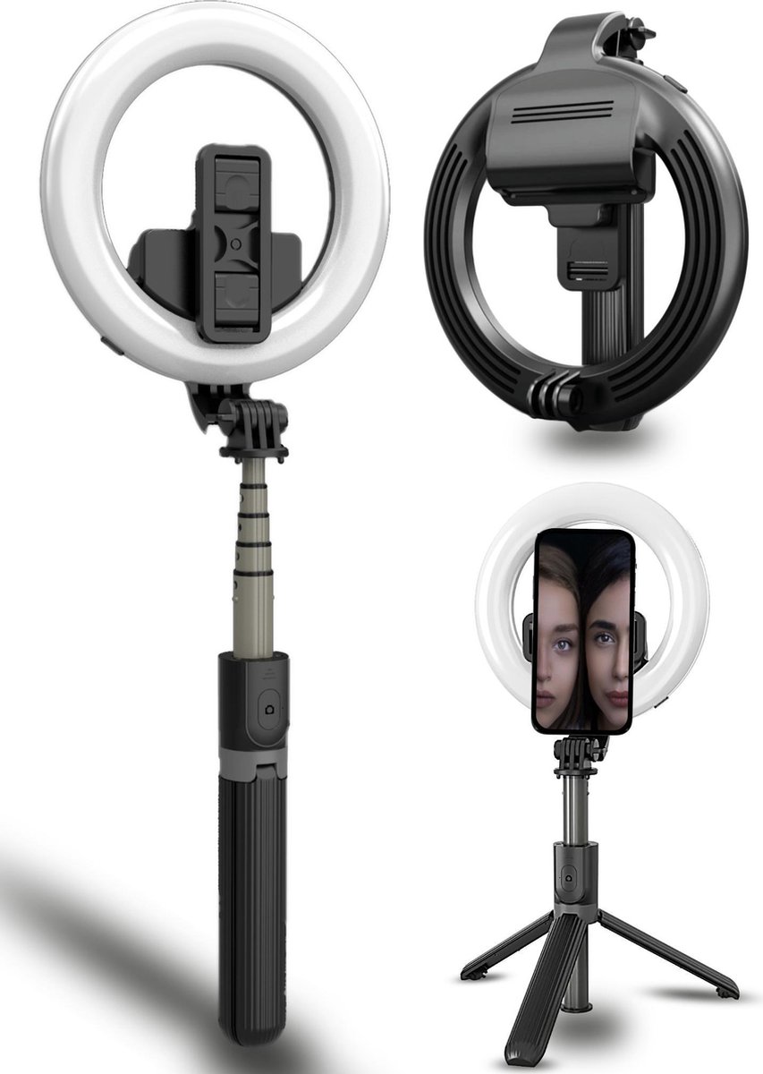 SEFID HiStick LED Ringlamp statief – Selfie stick Tiktok ring light - Flitser studiolamp met GoPro / telefoon houder