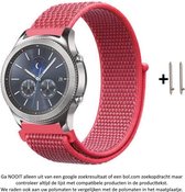 22mm Roze Rood Nylon Horloge Bandje geschikt voor bepaalde 22mm smartwatches van verschillende bekende merken (zie lijst met compatibele modellen in producttekst) - Maat: zie foto - klittenbandsluiting – Red - Pink - Nylon Strap - 22 mm