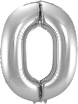 Ballon Cijfer 0 Jaar Zilver Verjaardag Versiering Zilveren Helium Ballonnen Feest Versiering 86 Cm XL Formaat Met Rietje