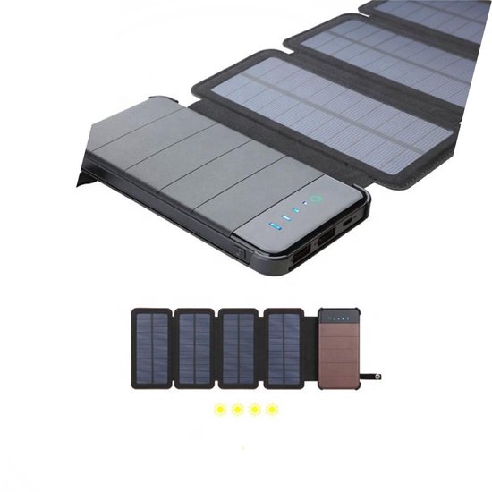 Cursus Portret Certificaat Solar charger outdoor zwart - Dual USB Laptop powerbank 10000mah - Oplader  zonne-energie | bol.com