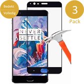 3x OnePlus 5 - Volledig Beeld Screenprotector Tempered Glass Full Screen protector Transparant met Zwart Carbon Bezel 3D 9H (Gehard Glas Screen Protector) - Arch / Arched