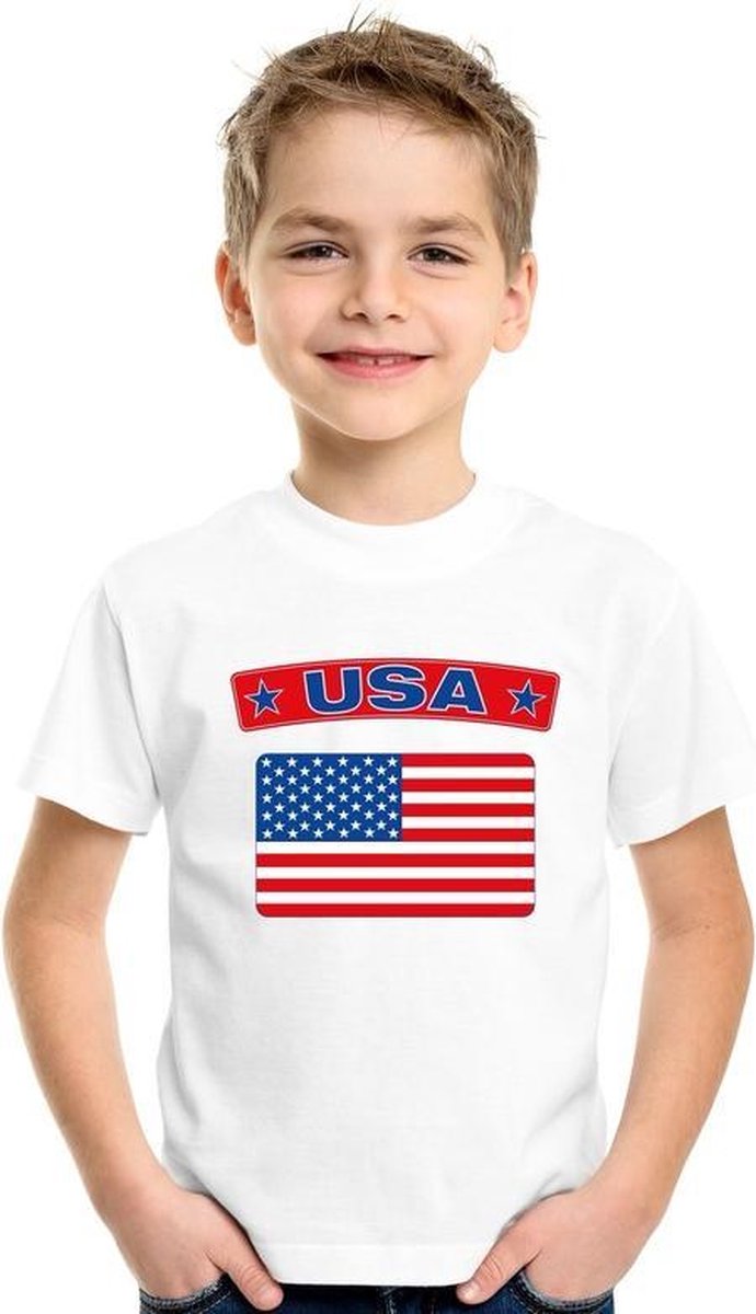 T-shirt met USA/ Amerikaanse vlag wit kinderen 110/116 | bol.com