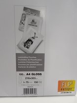 Lamineer hoes A4 glans 2x75 micron 100 stuks.