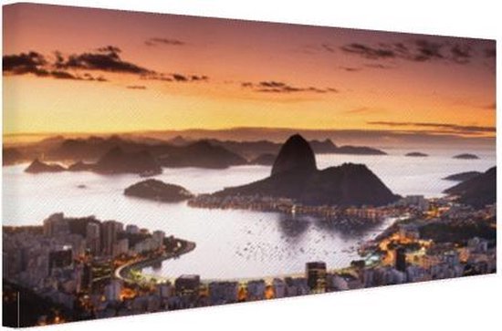 Canvas Schilderij Zonsondergang - Brazilië - Rio de Janeiro - 30x20 cm - Wanddecoratie